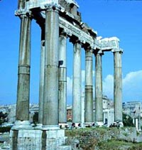 Ruins of the Temple of Saturn, formerly the depository for Roman legal records