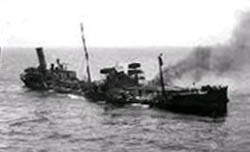 Torpedoed British Merchant Ship Sinking, 1943